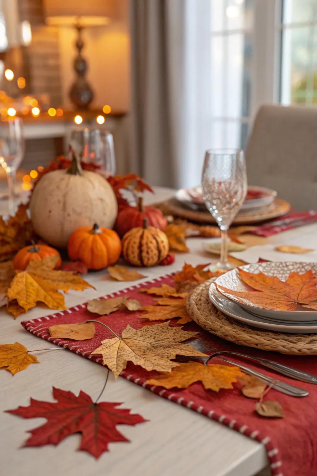 A table setting showcasing the richness of fall colors.