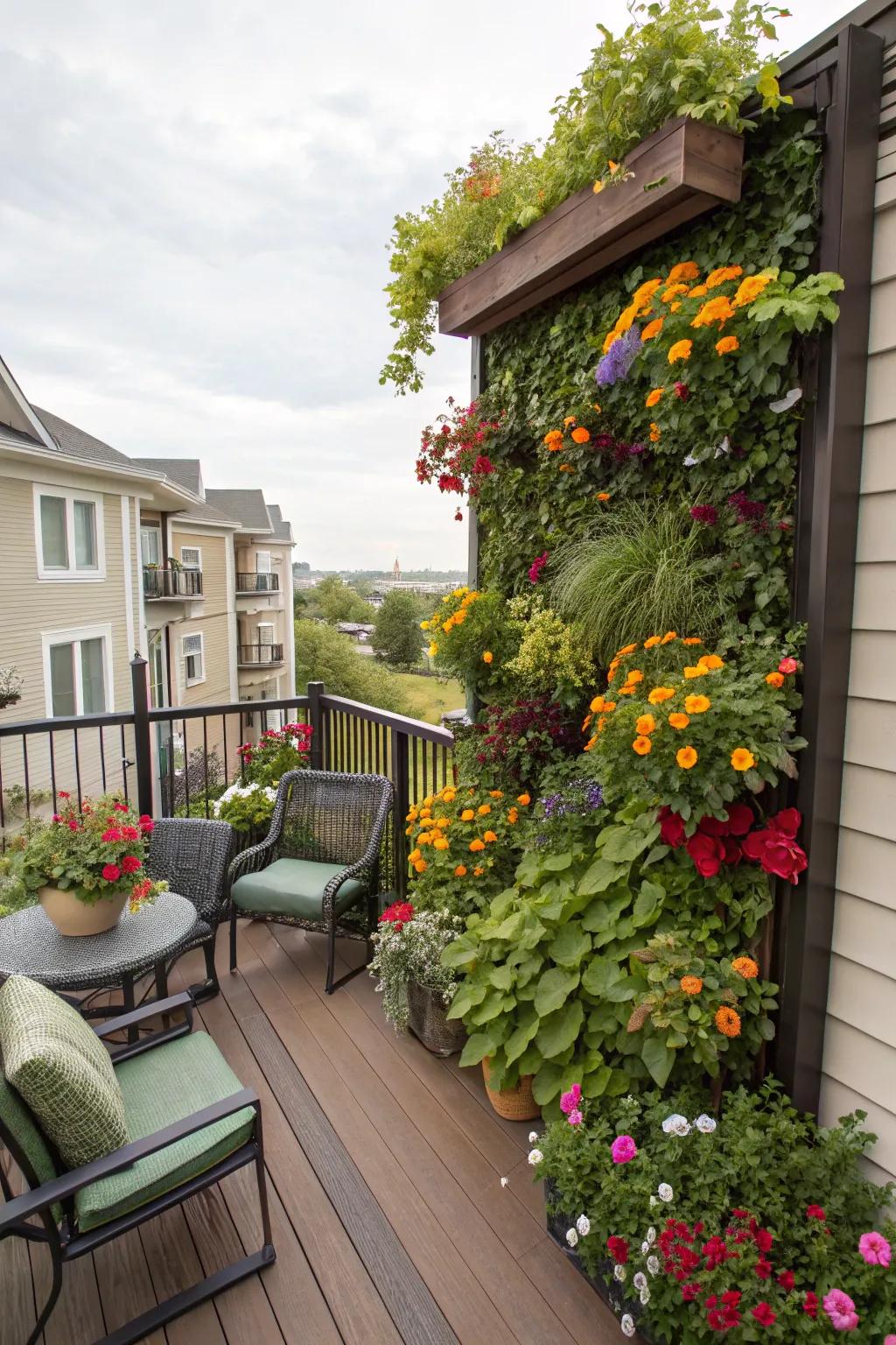 A vertical garden can transform a deck wall into a living piece of art.