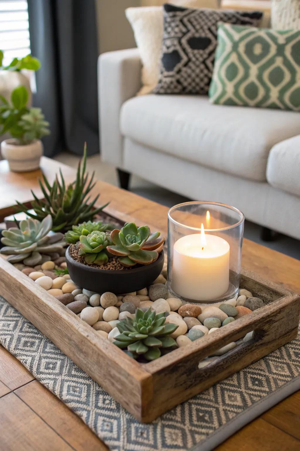 Bring the outdoors inside with natural elements on your tray.