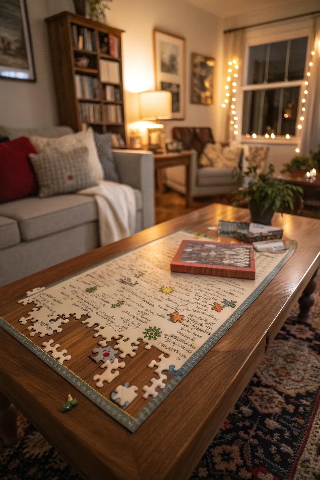 Guests write messages on puzzle pieces, forming a complete picture of the day.