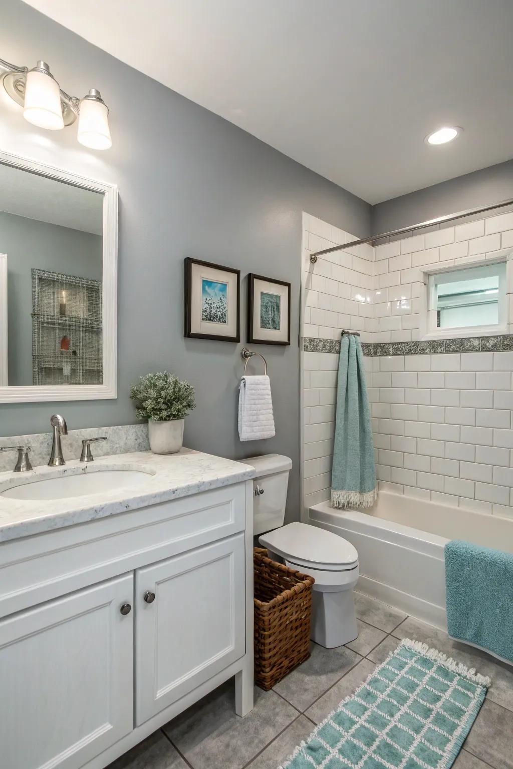 Neutral tones create a serene and inclusive bathroom environment.