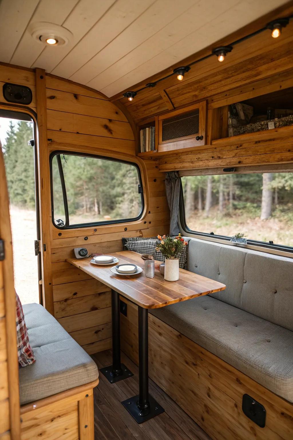 Wooden interiors add a touch of warmth and coziness to any van space.