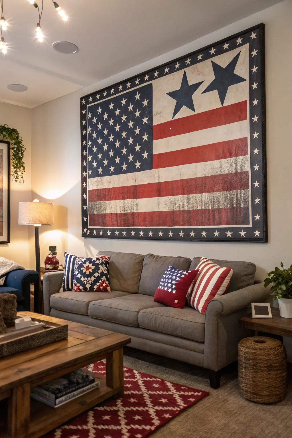 A vibrant poster featuring patriotic symbols, perfect for any home.