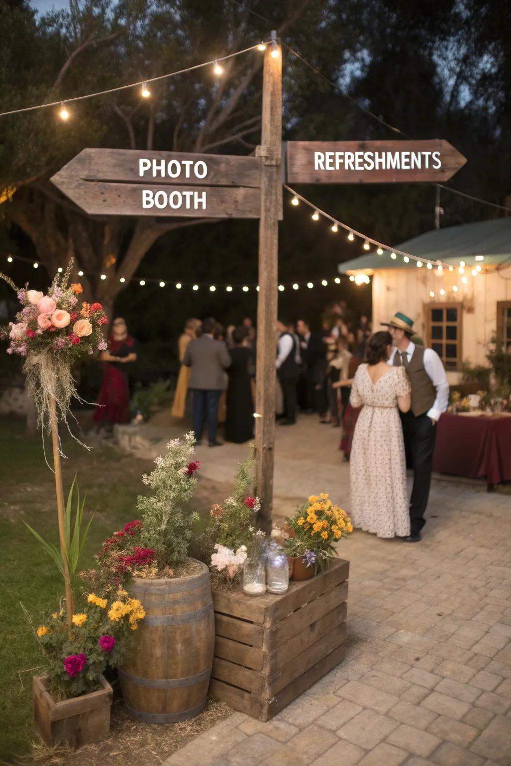 Charming rustic wooden signs at a vintage Sweet 16 party.