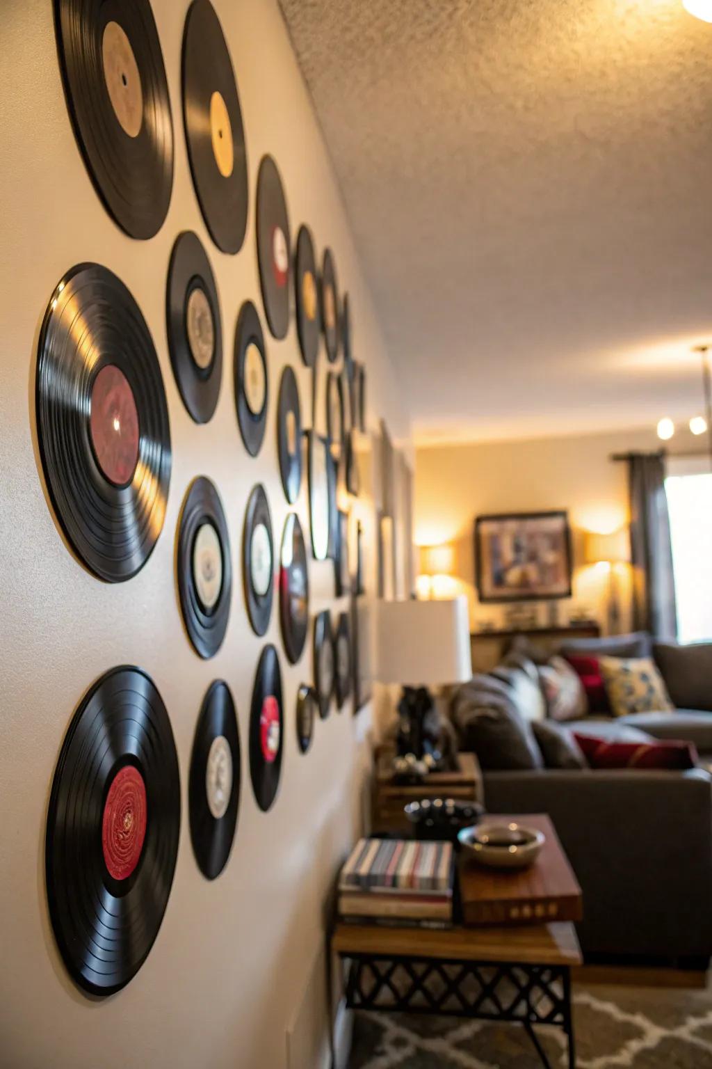 Create a stunning wall display with your favorite vinyl records.