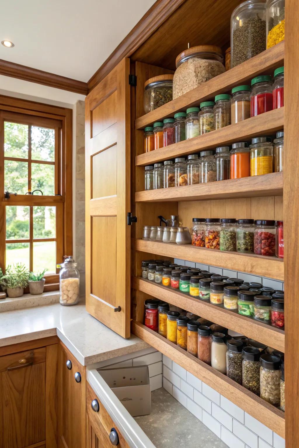 Open shelving adds a rustic charm to your spice display.