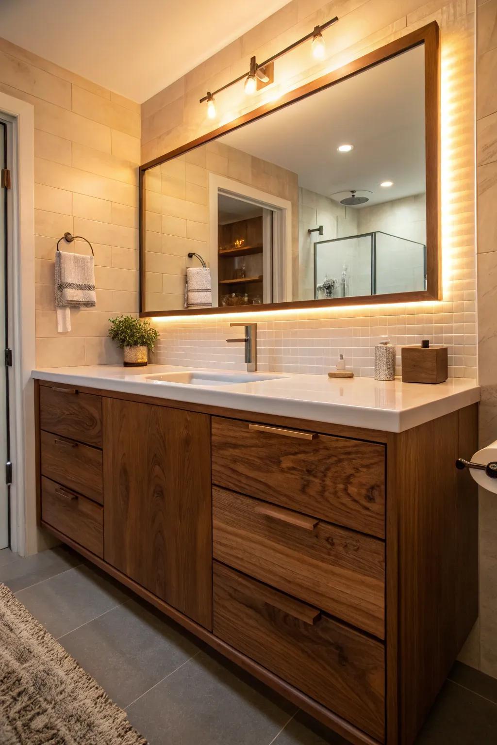 The rich, natural finish of walnut brings warmth to any bathroom.