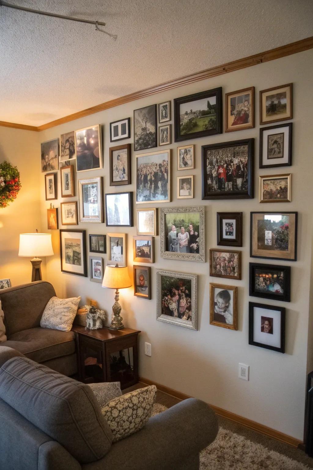 A wall of memories showcasing a decade of love.