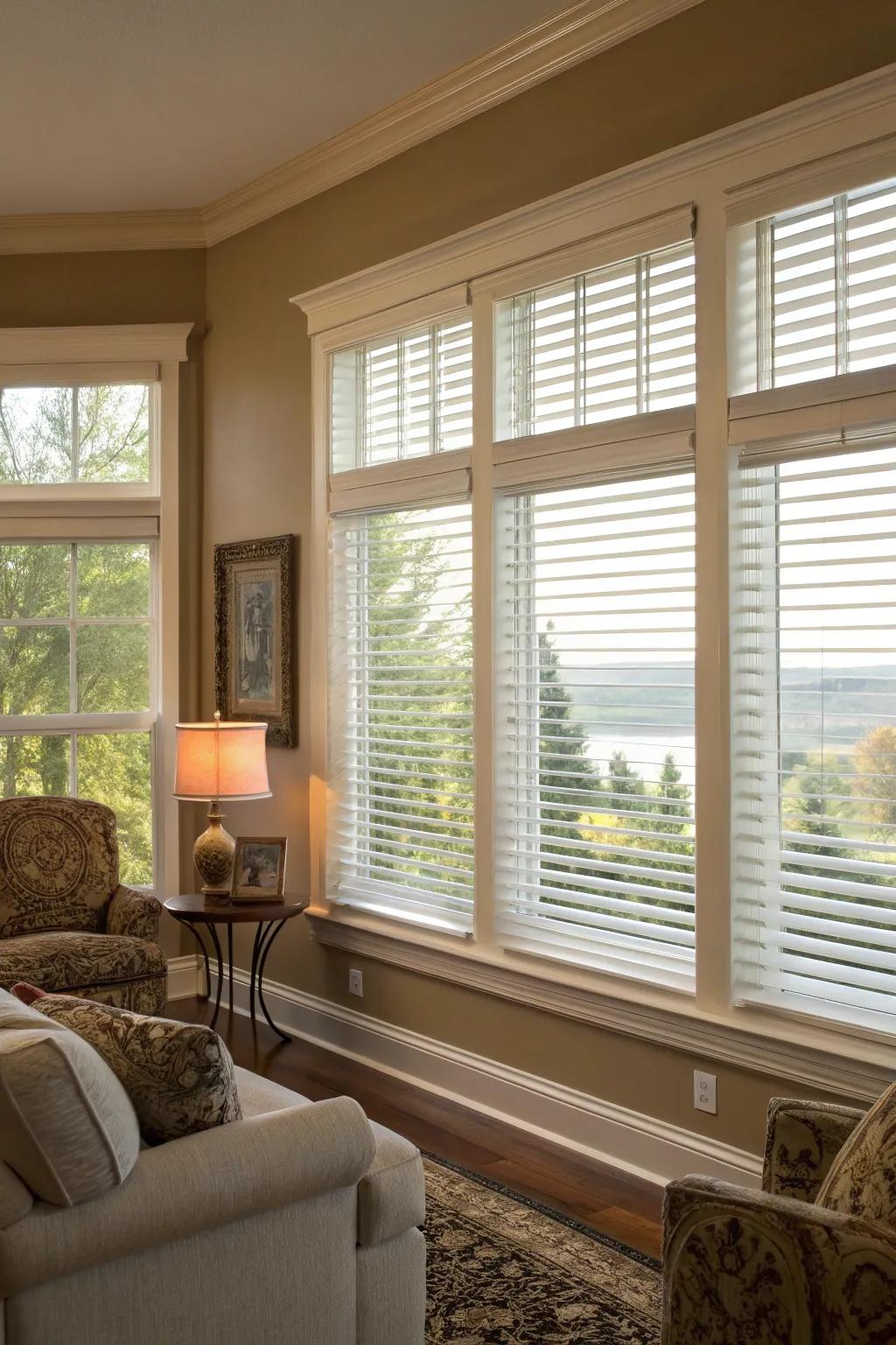 Classic blinds enhance the timeless appeal of casement windows.