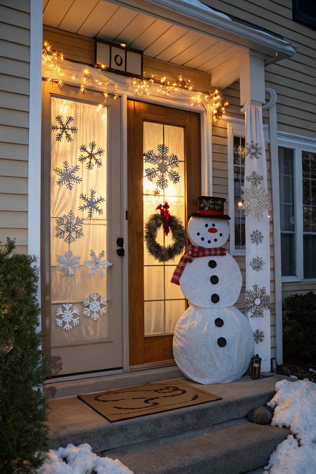 A charming snowman greets visitors with playful winter spirit.