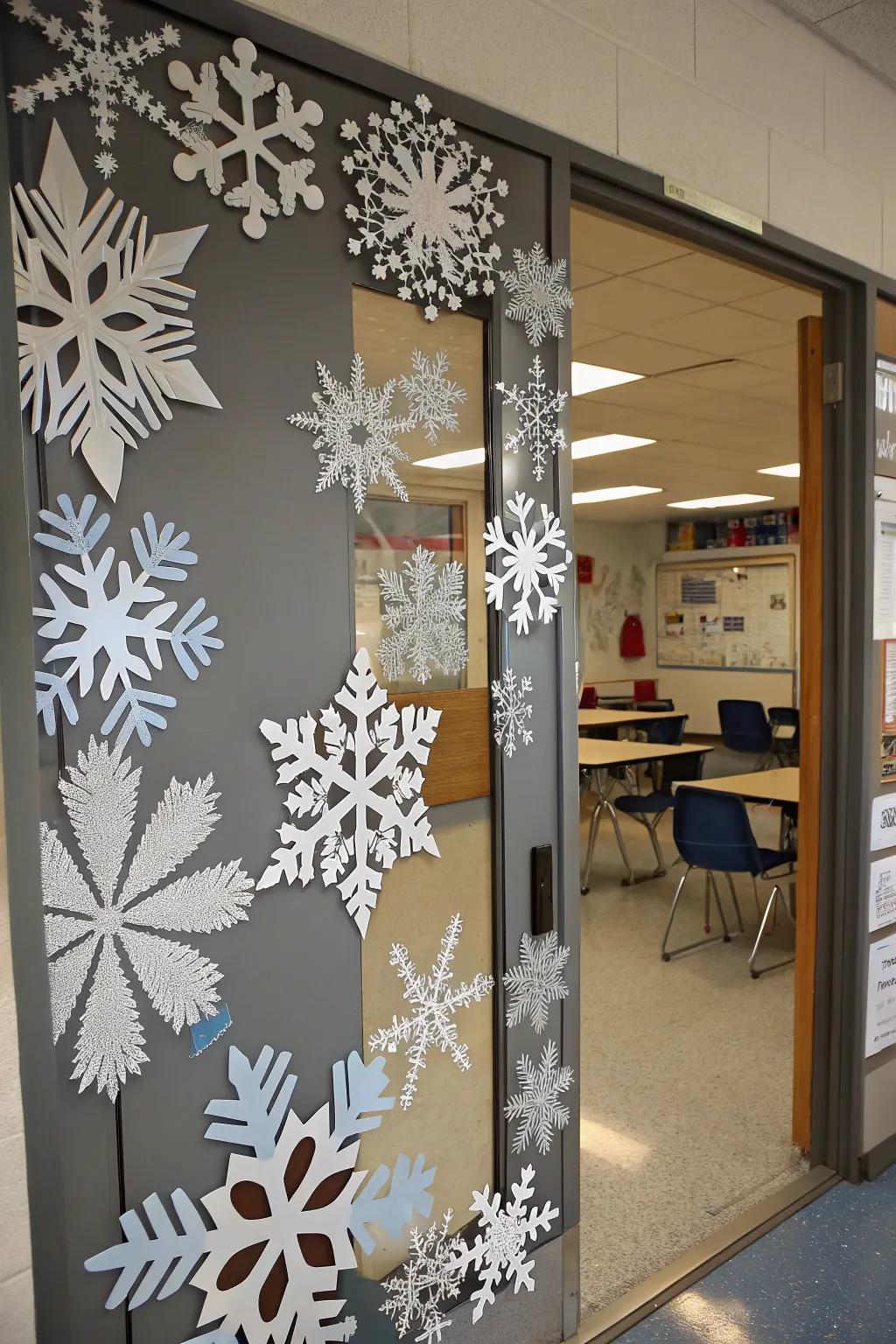 A stunning display of oversized snowflakes.