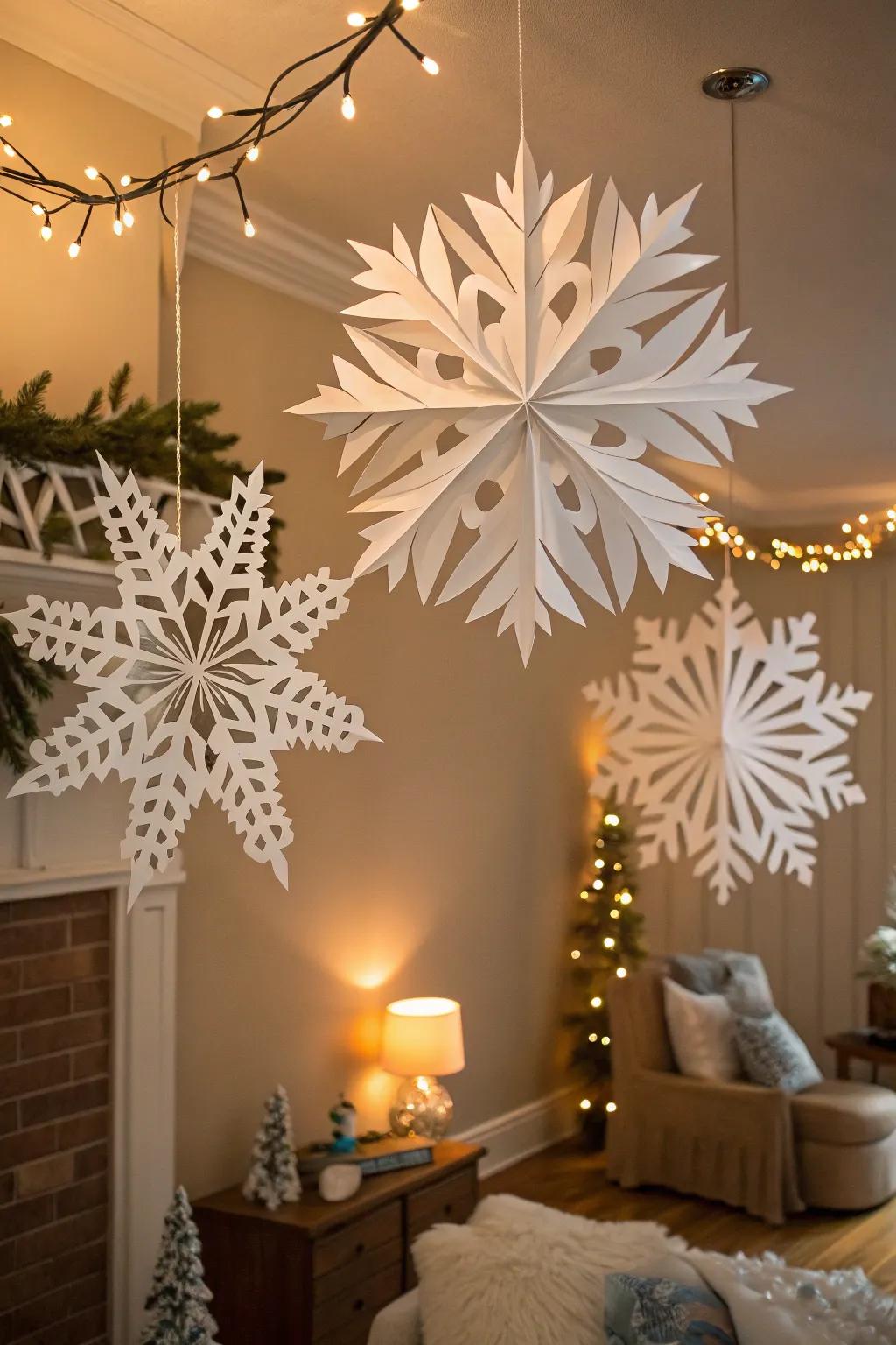 Oversized snowflakes add a magical touch to your winter decor.