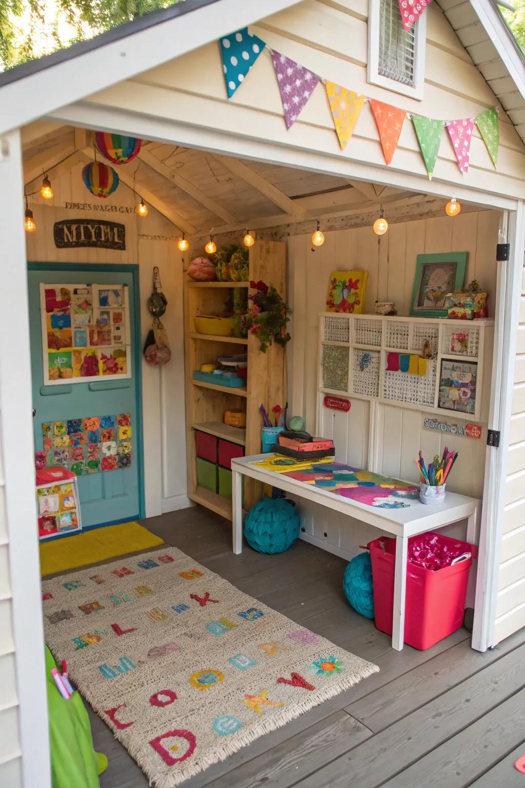 Create a playful and safe environment for kids in your shed.