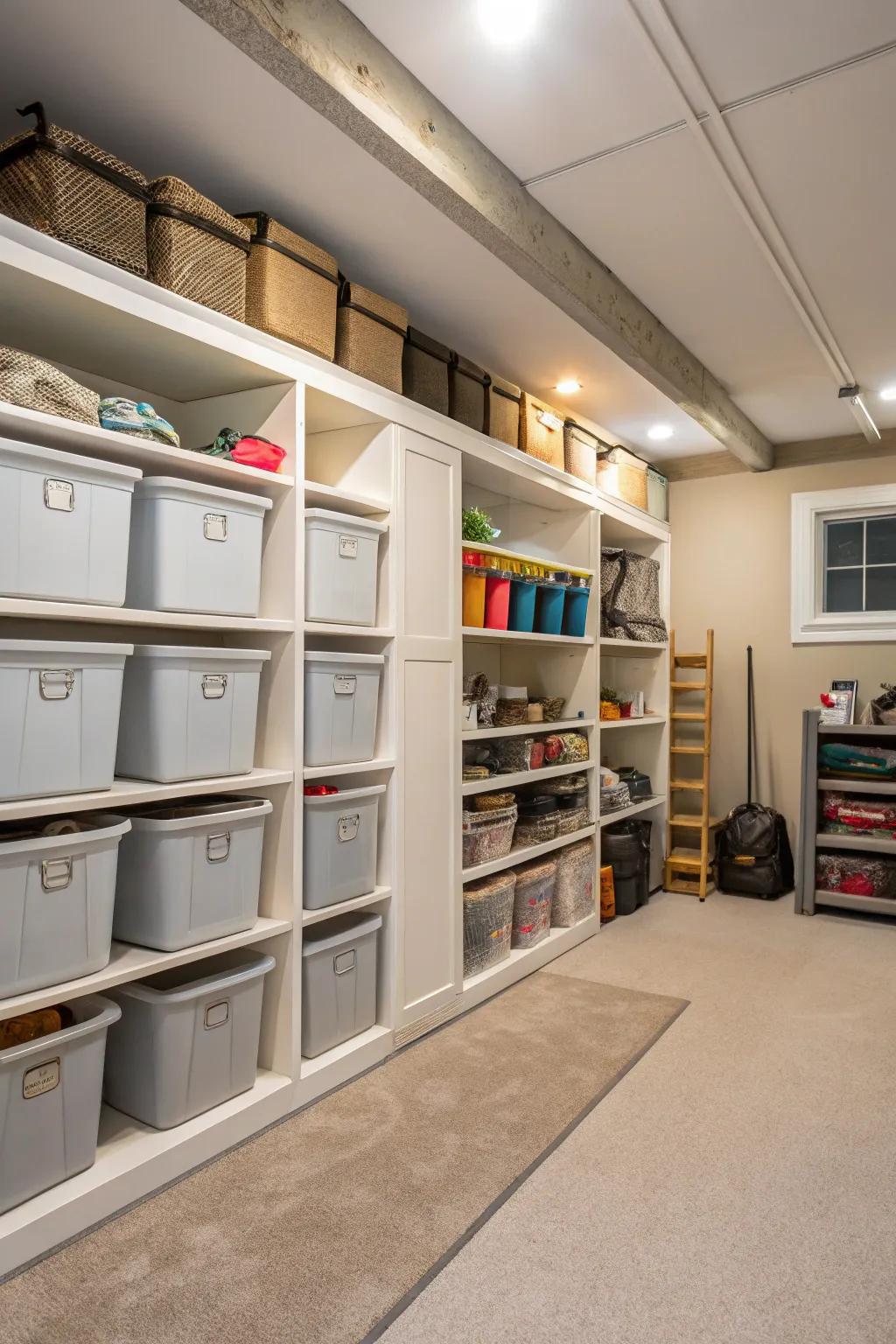 Maximize basement space with smart storage solutions.