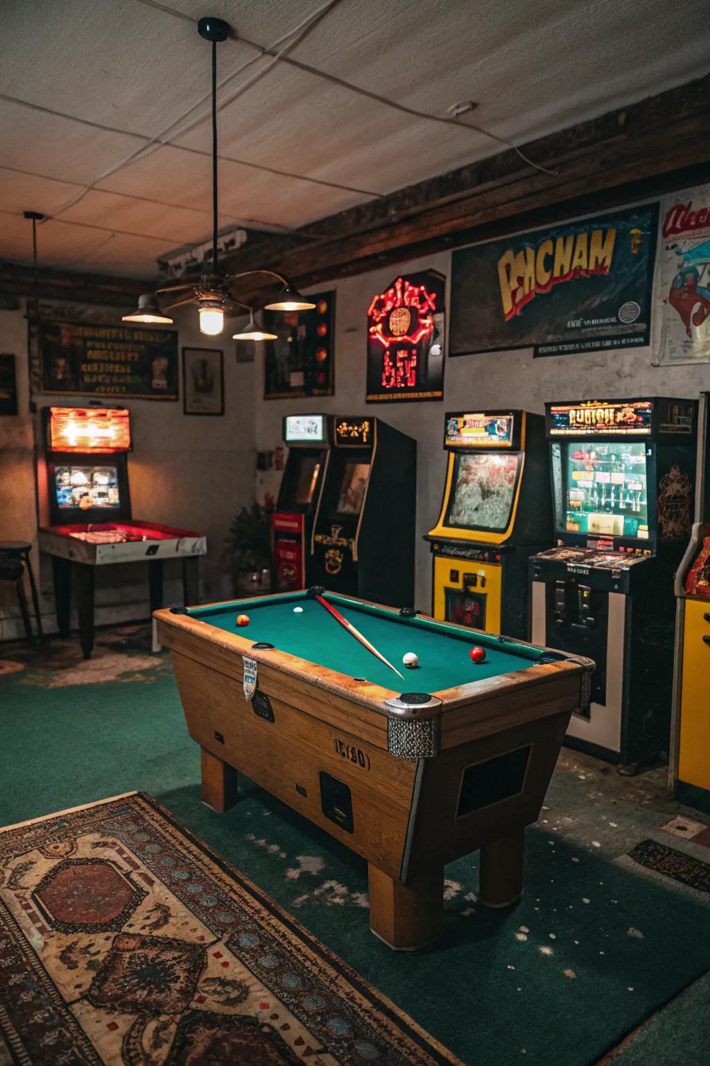 A game room adds fun and nostalgia.