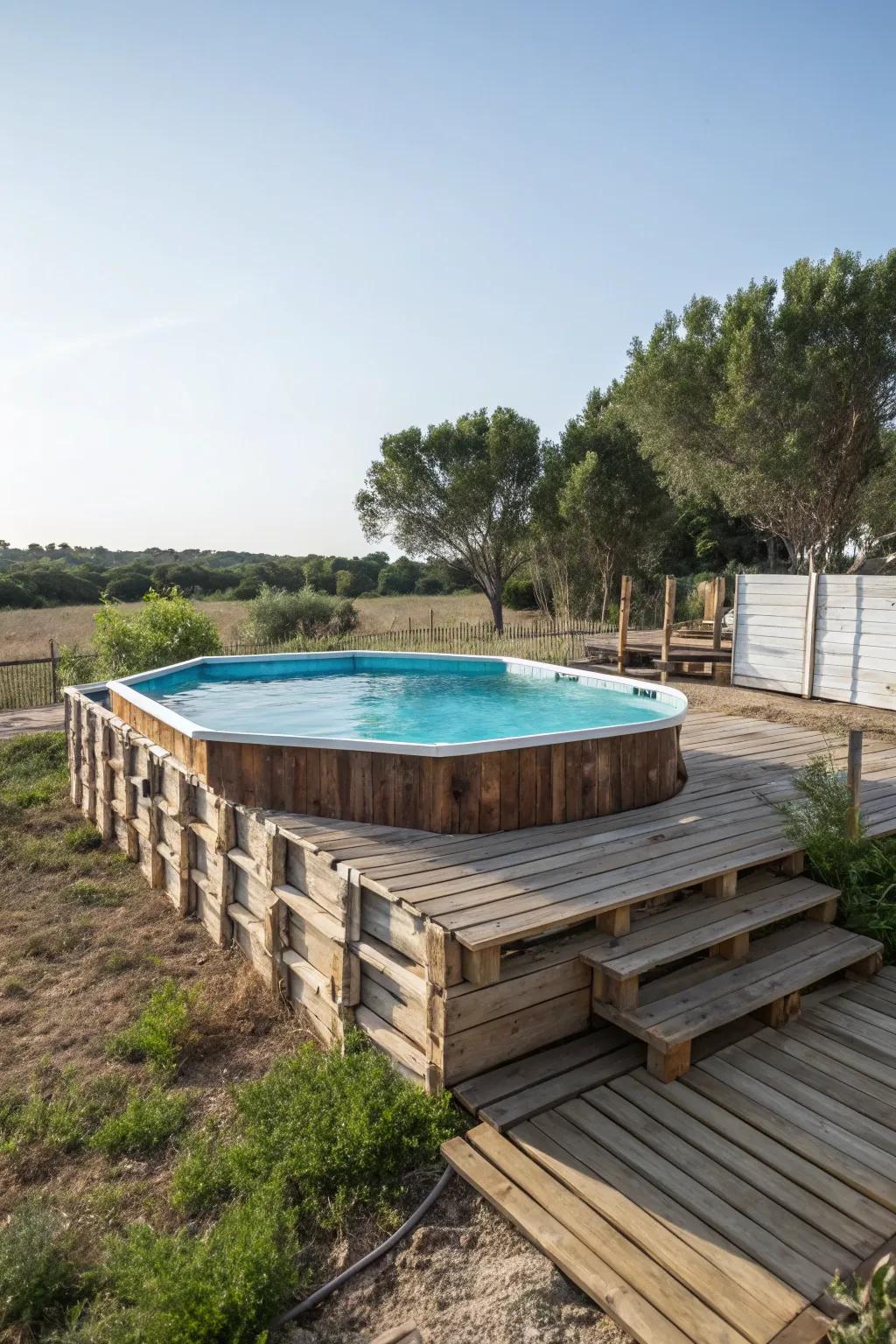 Repurpose pallets for a charming DIY pool deck.