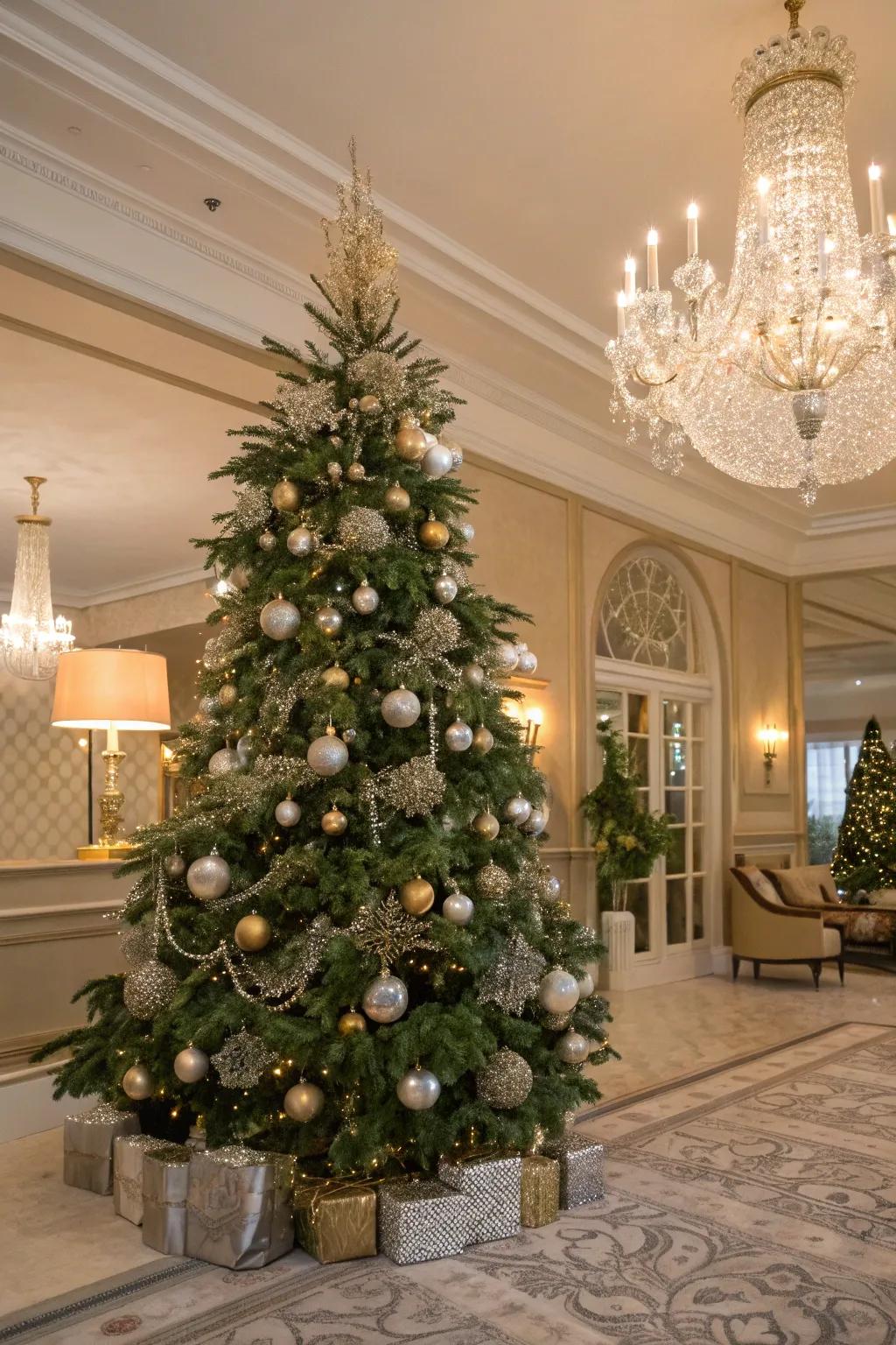 A luxurious Christmas tree featuring metallic tones for added sophistication.