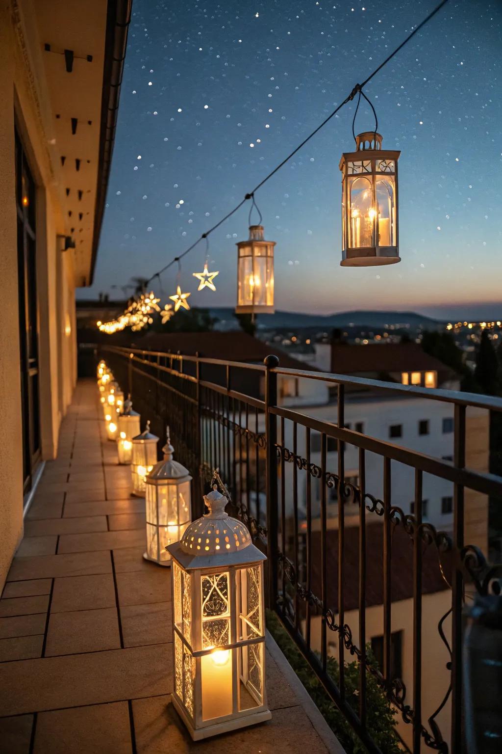 Candle lanterns provide a cozy and elegant ambiance.