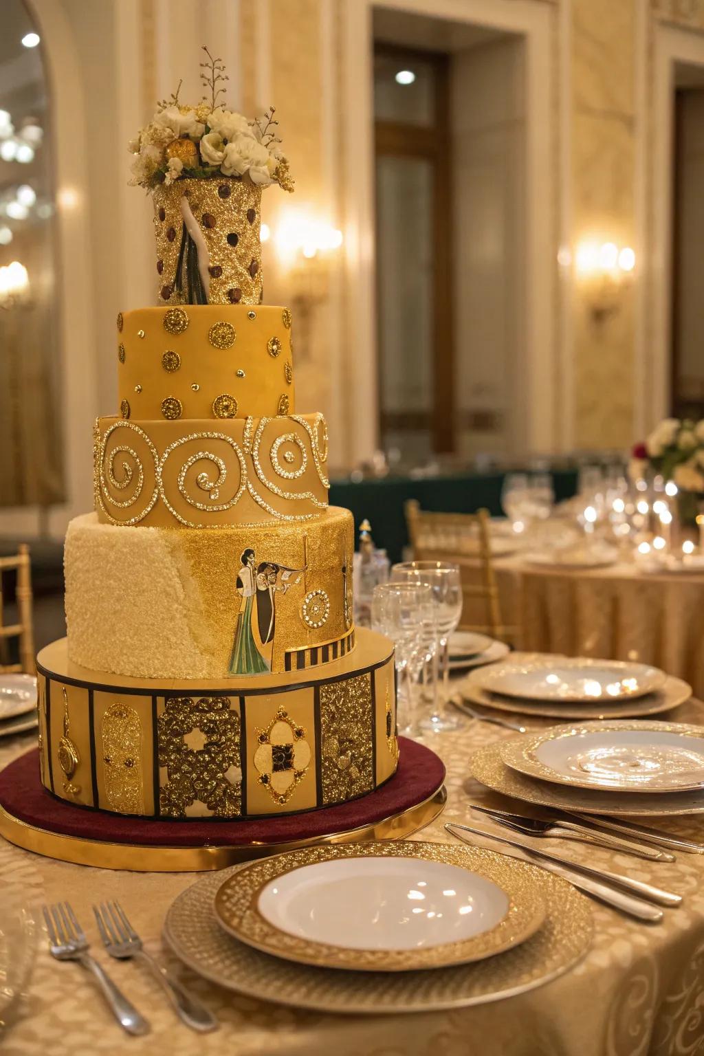 Gustav Klimt's influence brings a touch of luxury to your cake design.