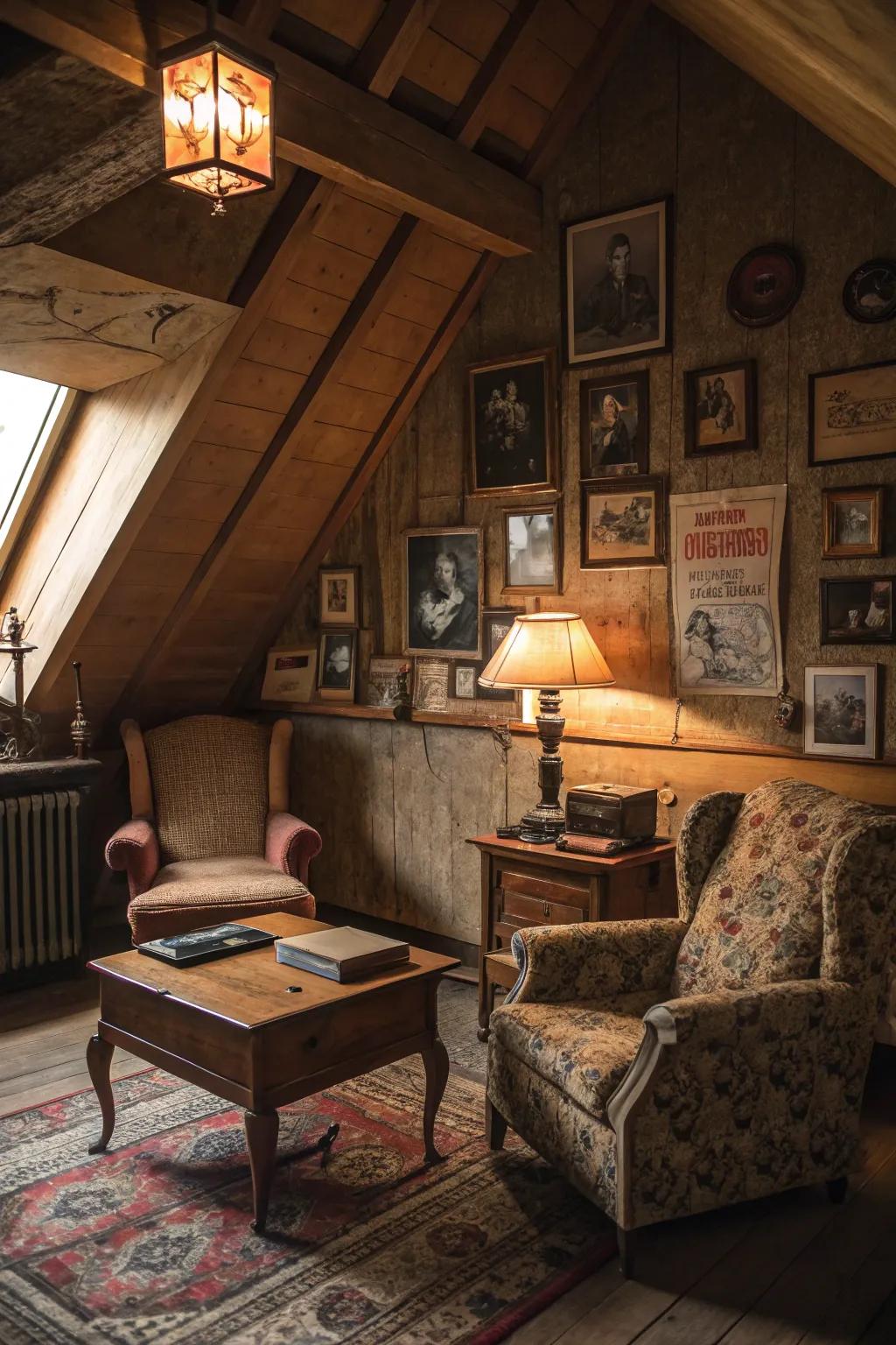 Step back in time with a vintage-inspired attic lounge.