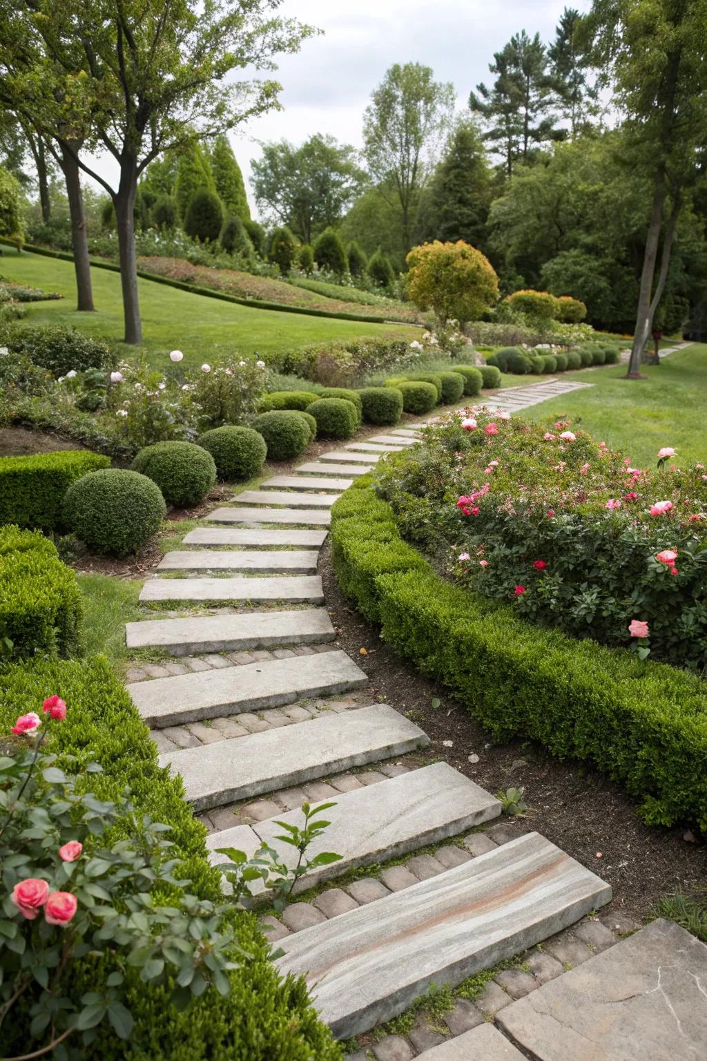 Elevated stepping stones add dimension and interest to gardens.