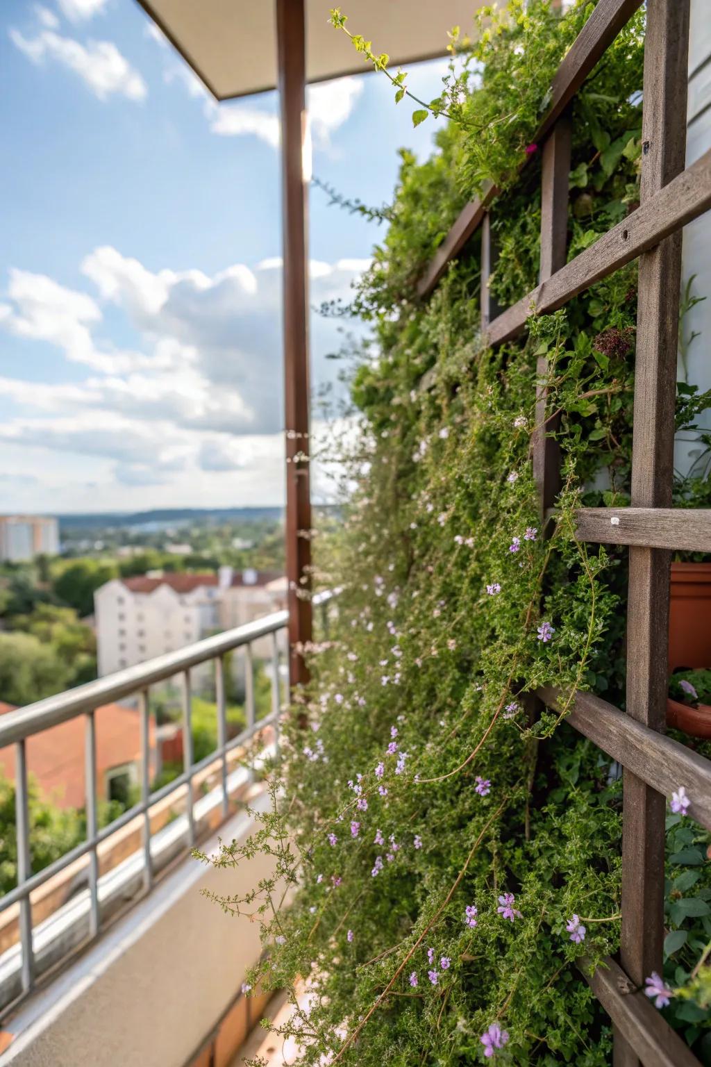 A trellis turns climbing herbs into a vertical masterpiece.