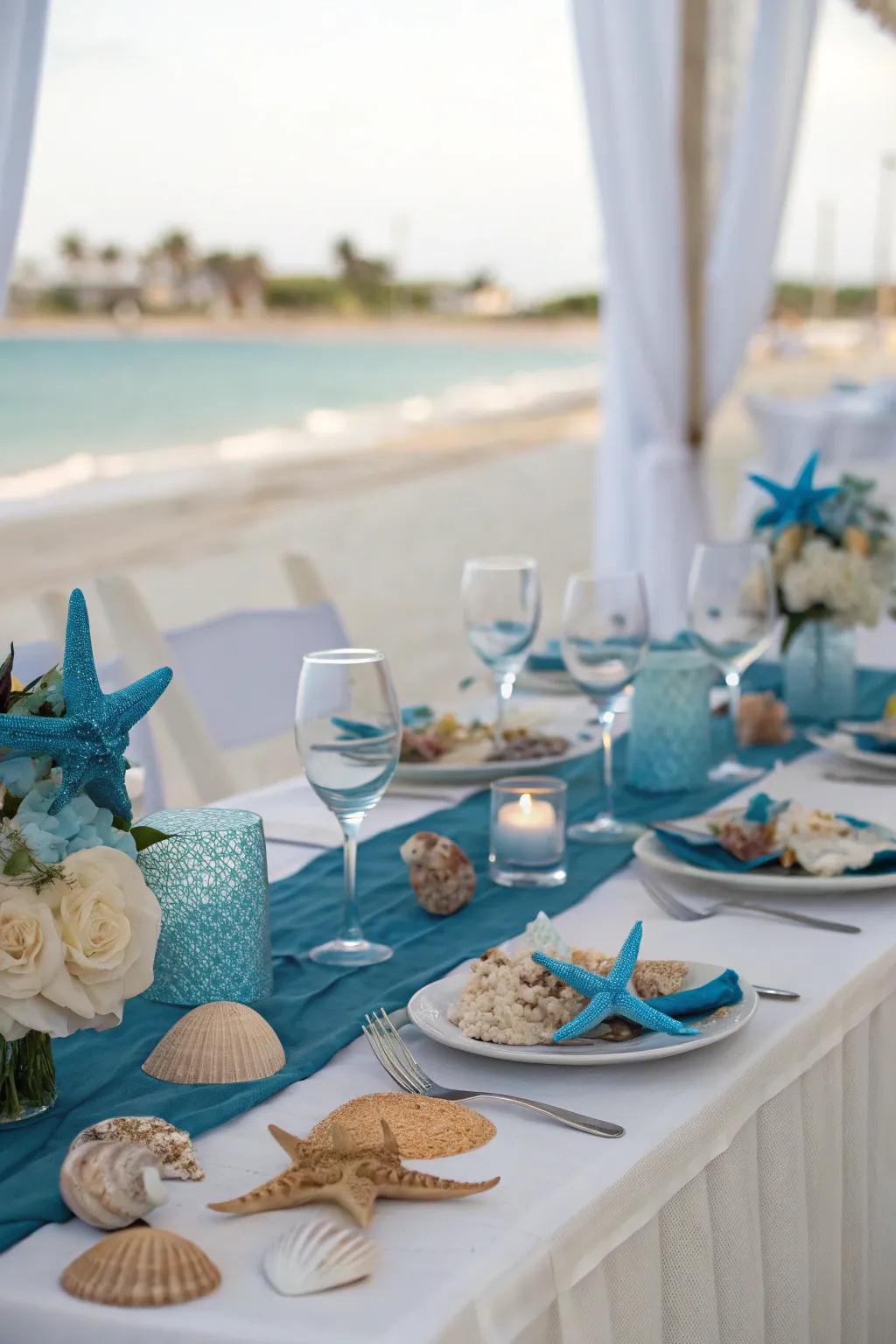 Coastal-themed centerpiece bringing beach vibes indoors.