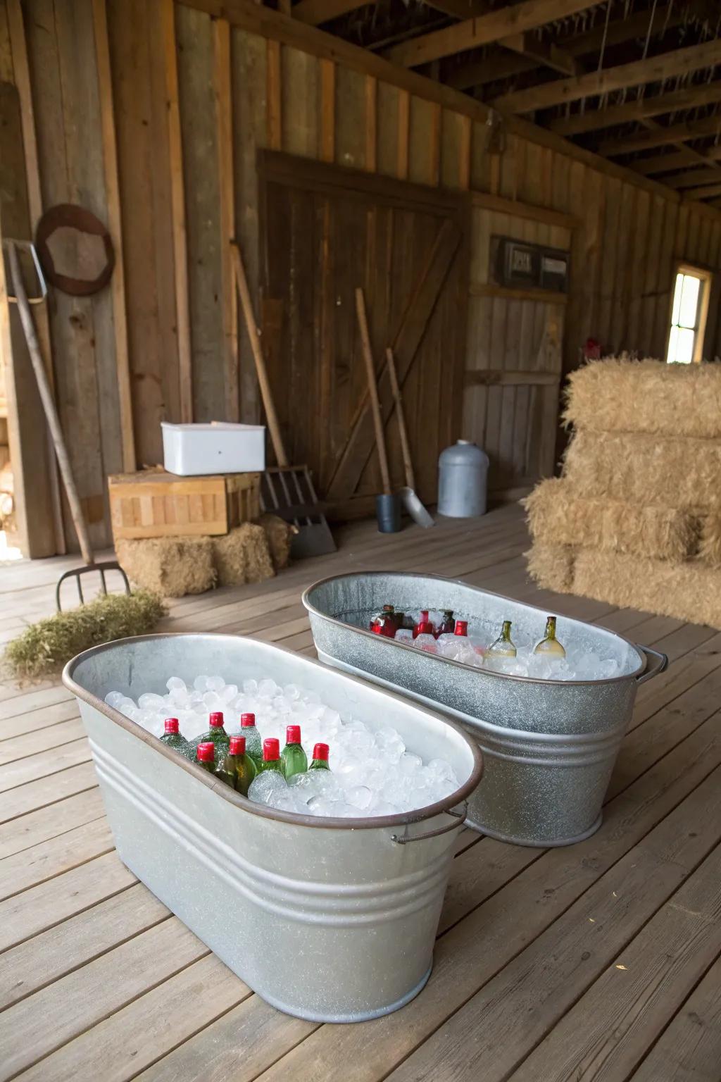 Washtubs make for rustic and practical drink coolers.