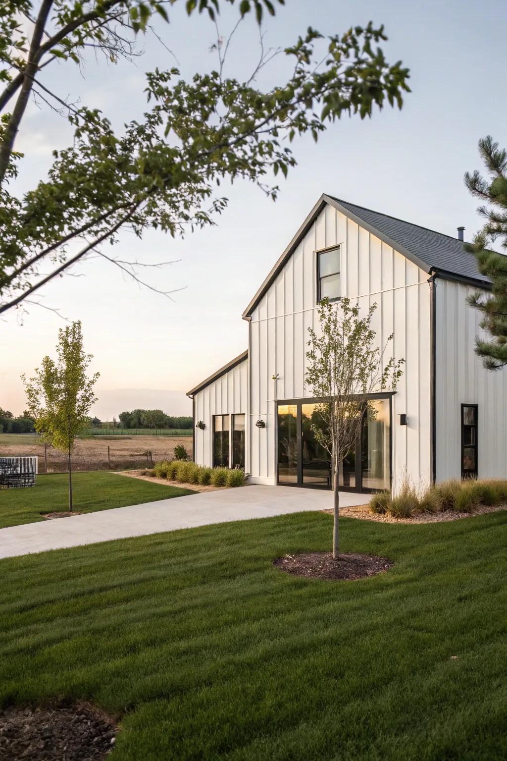 A barn outfitted with shiplap siding, merging modernity with tradition.