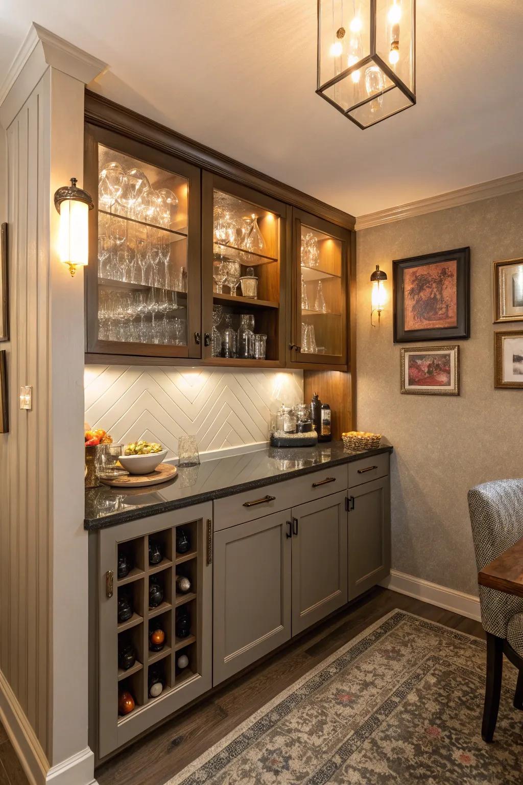 Transform a corner into a stylish and functional bar area.