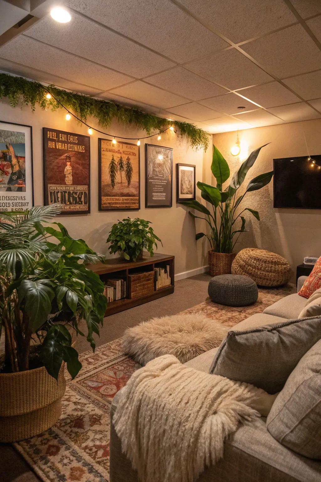 Indoor plants add a refreshing touch to your media room's ambiance.