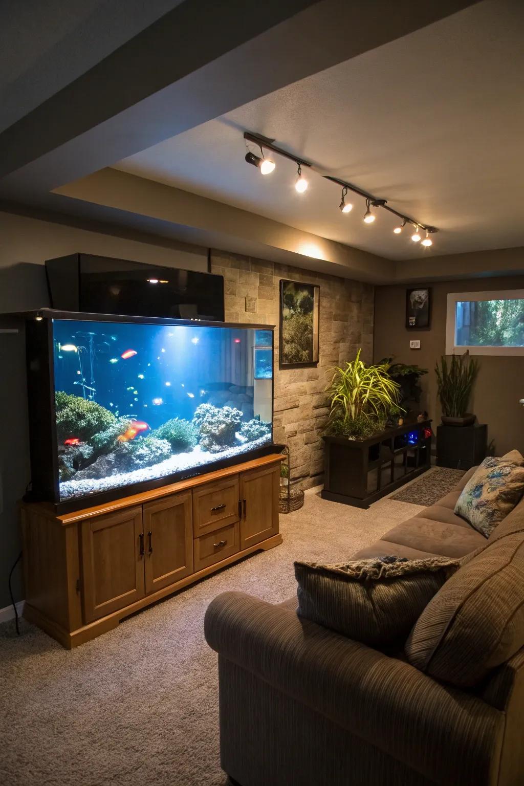 An aquarium adds a unique and calming focal point.