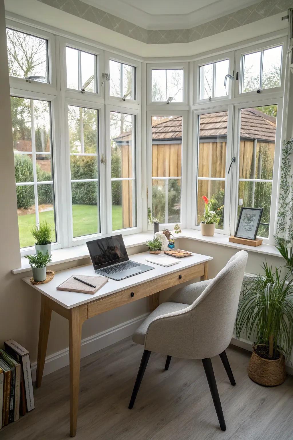 Find inspiration in your bay window workspace.