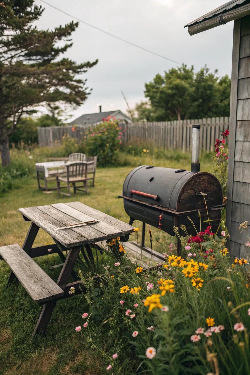 Unique vintage barrel grill for rustic charm.