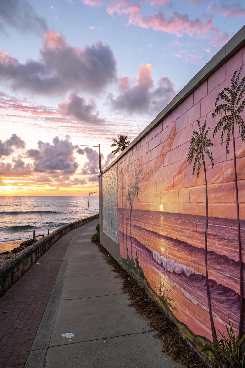 Start every day fresh with a sunrise mural in soft pastels.