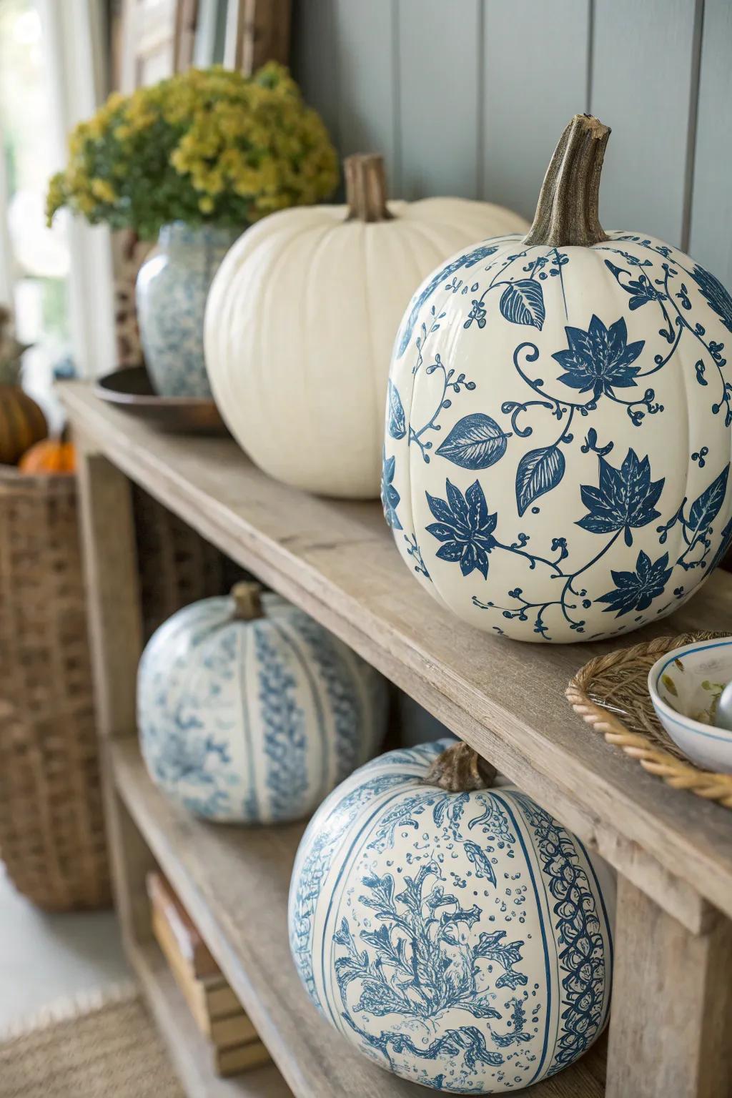 Bring elegance with chinoiserie-inspired pumpkins.