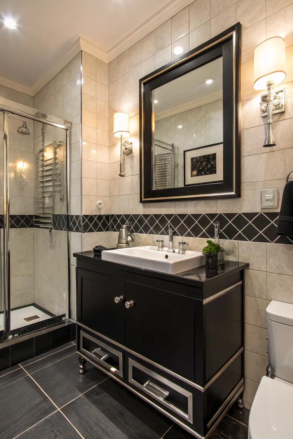 A bathroom with modern fixtures adding a sleek, contemporary touch.