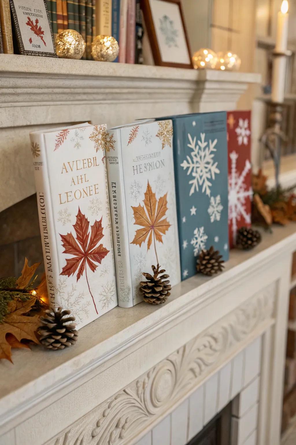 Seasonal book covers bring a festive flair to your decor.