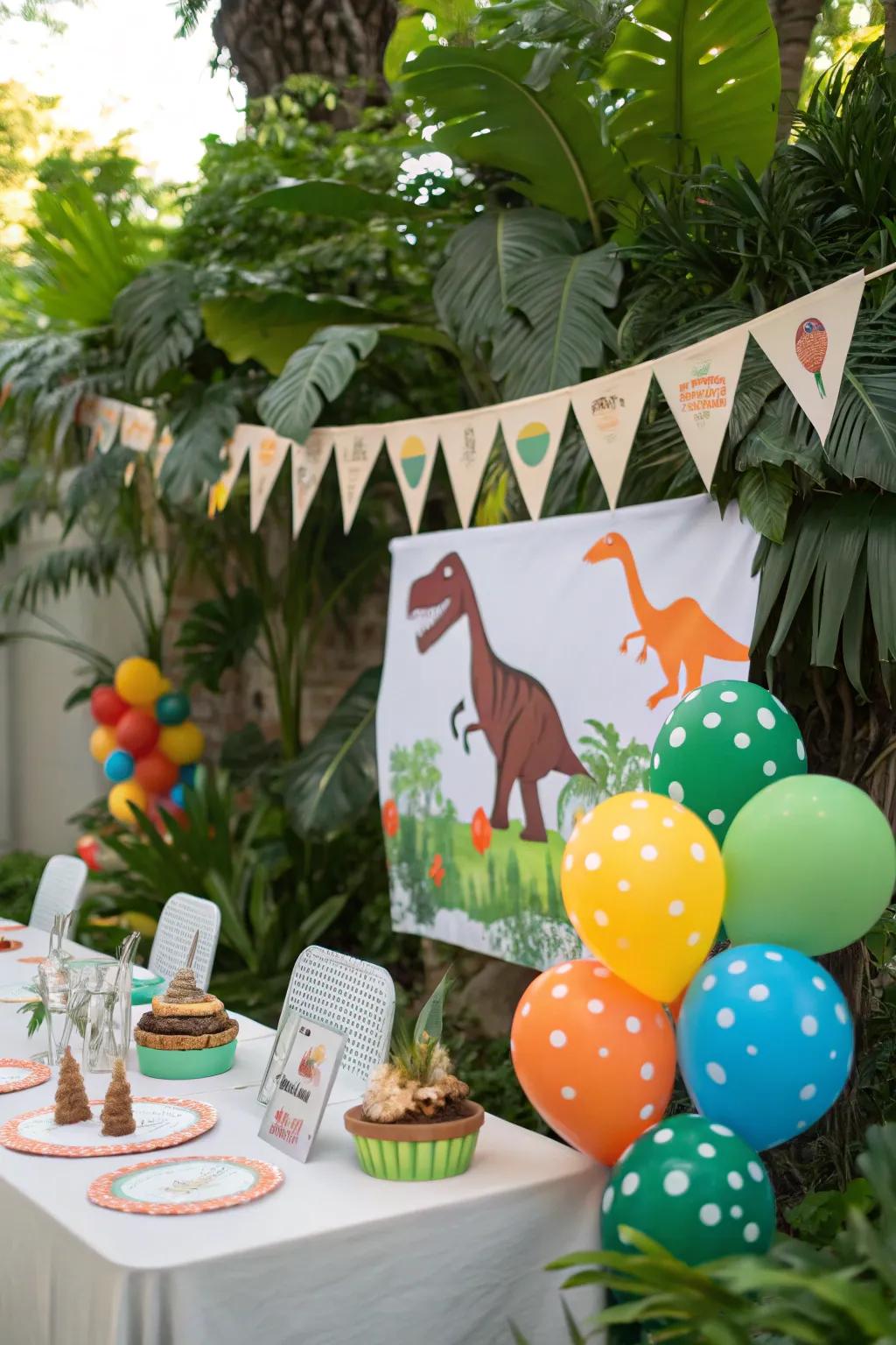 Dinosaur-themed baby shower with roaring decorations and fun