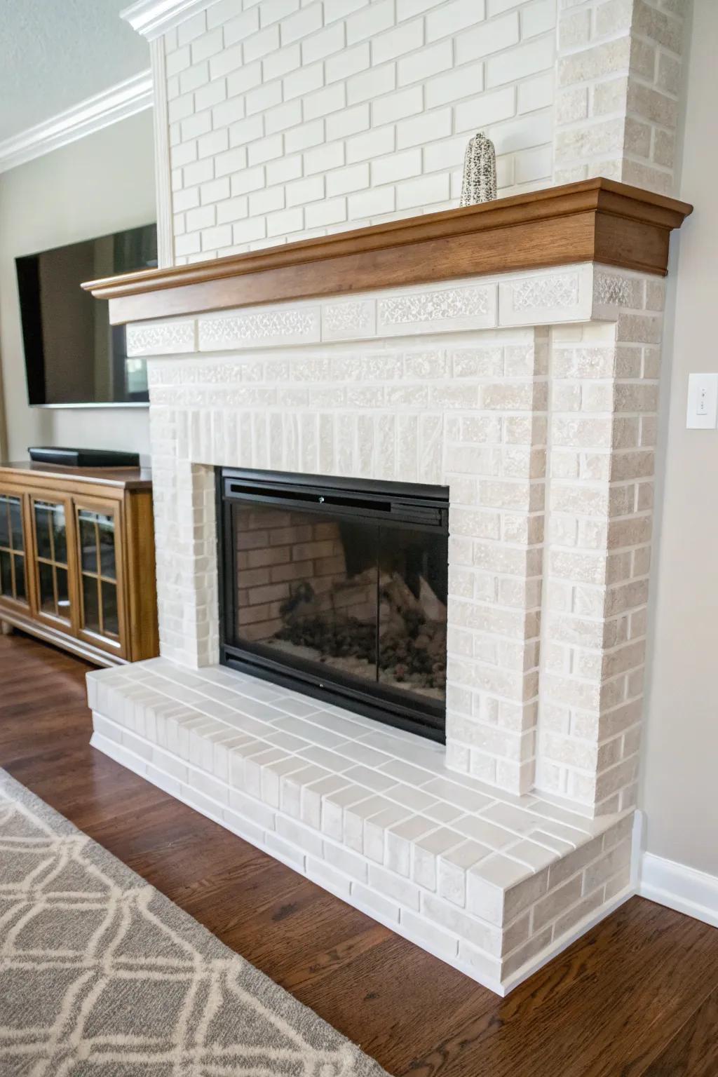 Peel and stick tiles offer an easy and stylish fireplace transformation.