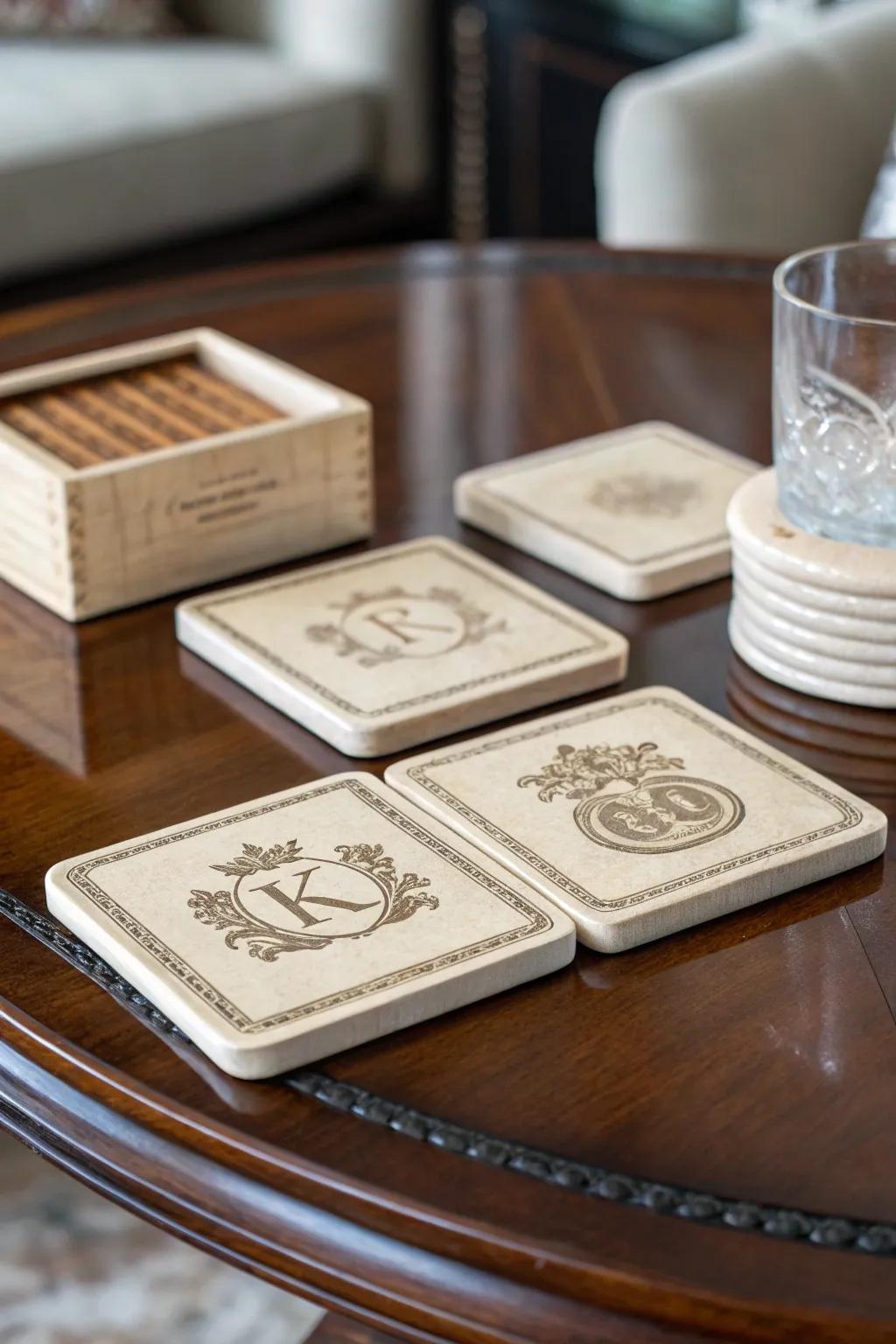 Personalized coasters that bring elegance to any setting.