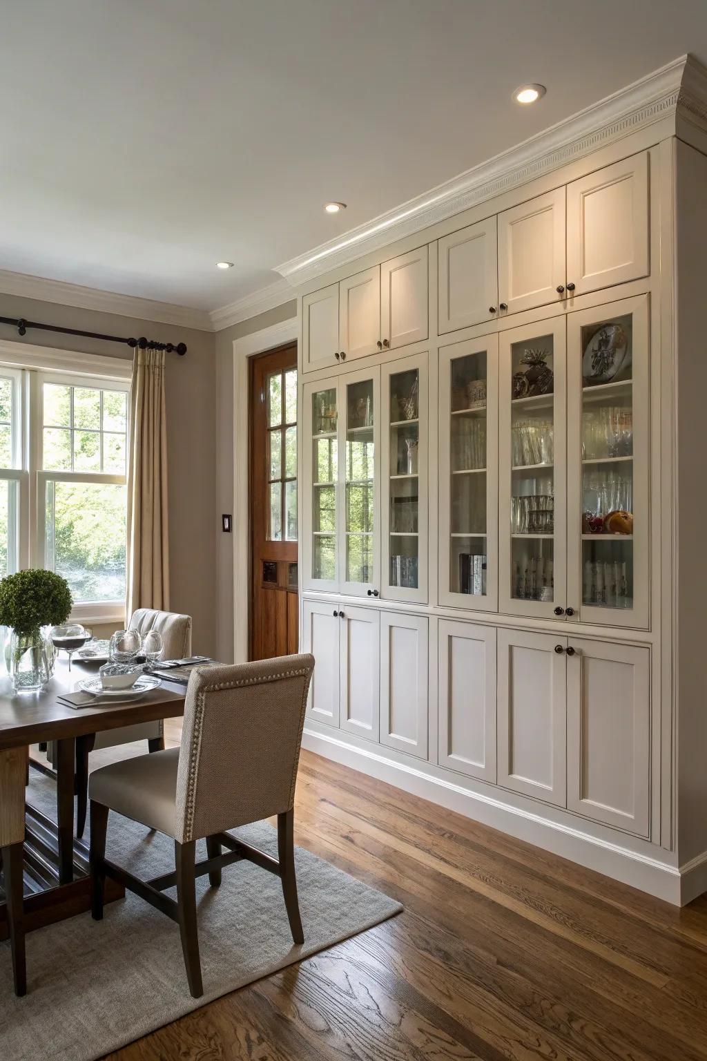 Tall built-in cabinets make clever use of vertical space.