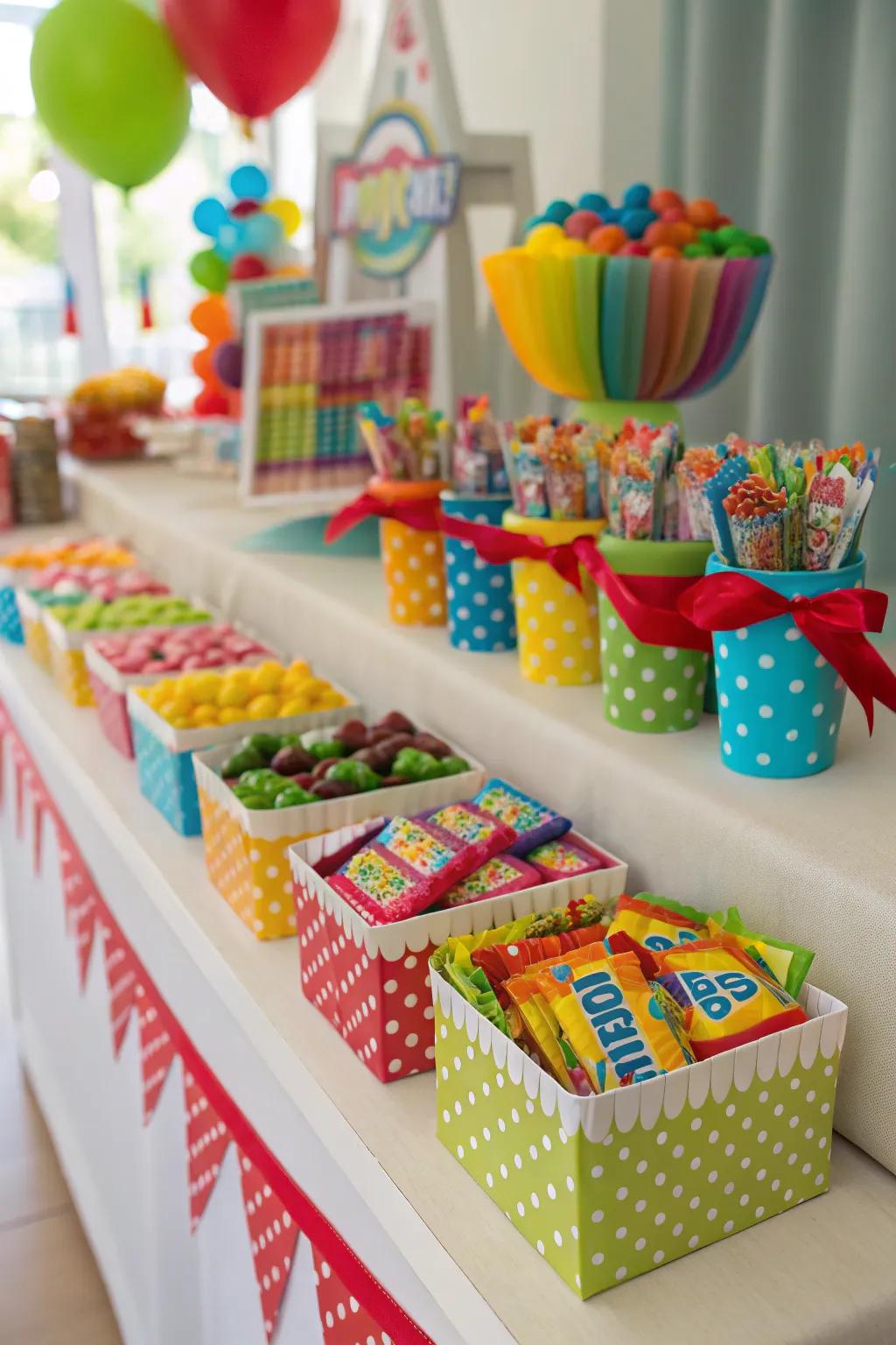 Playful kid's candy bar with bright colors and delightful treats.