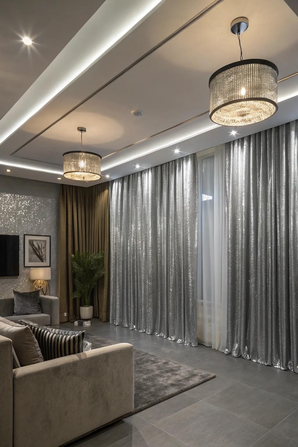 Reflective curtains enhancing room lighting