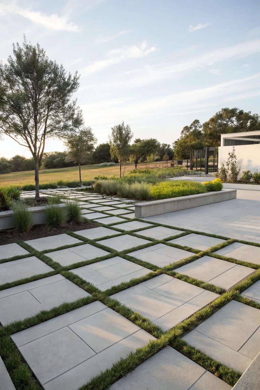 Modern geometric cement pavers for a bold outdoor statement.