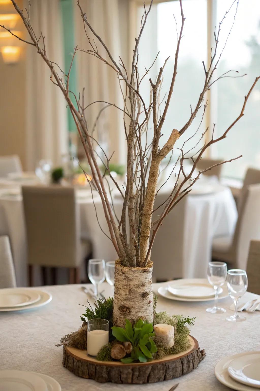 Branches and twigs offer an organic, minimalist touch.