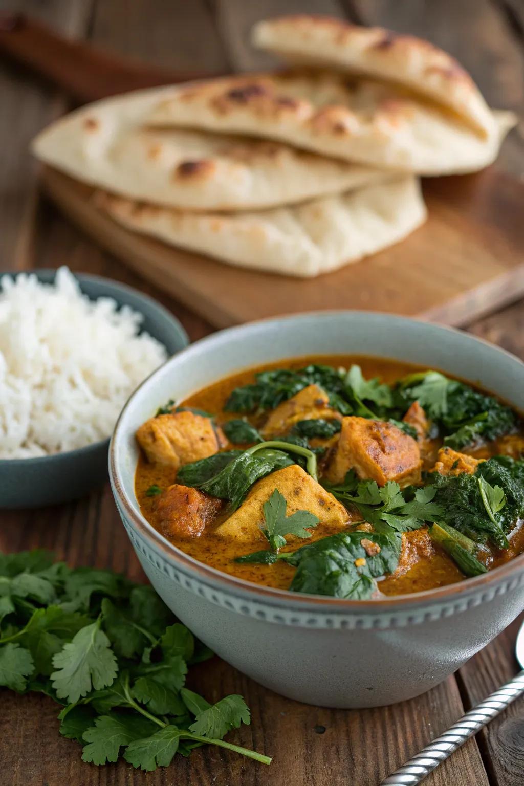 Chicken and spinach curry, a rich and aromatic dish.