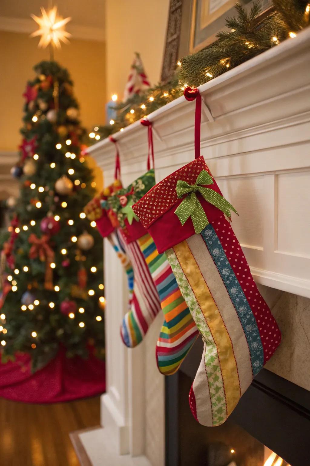Bright ribbons add a pop of color and excitement to your stockings.