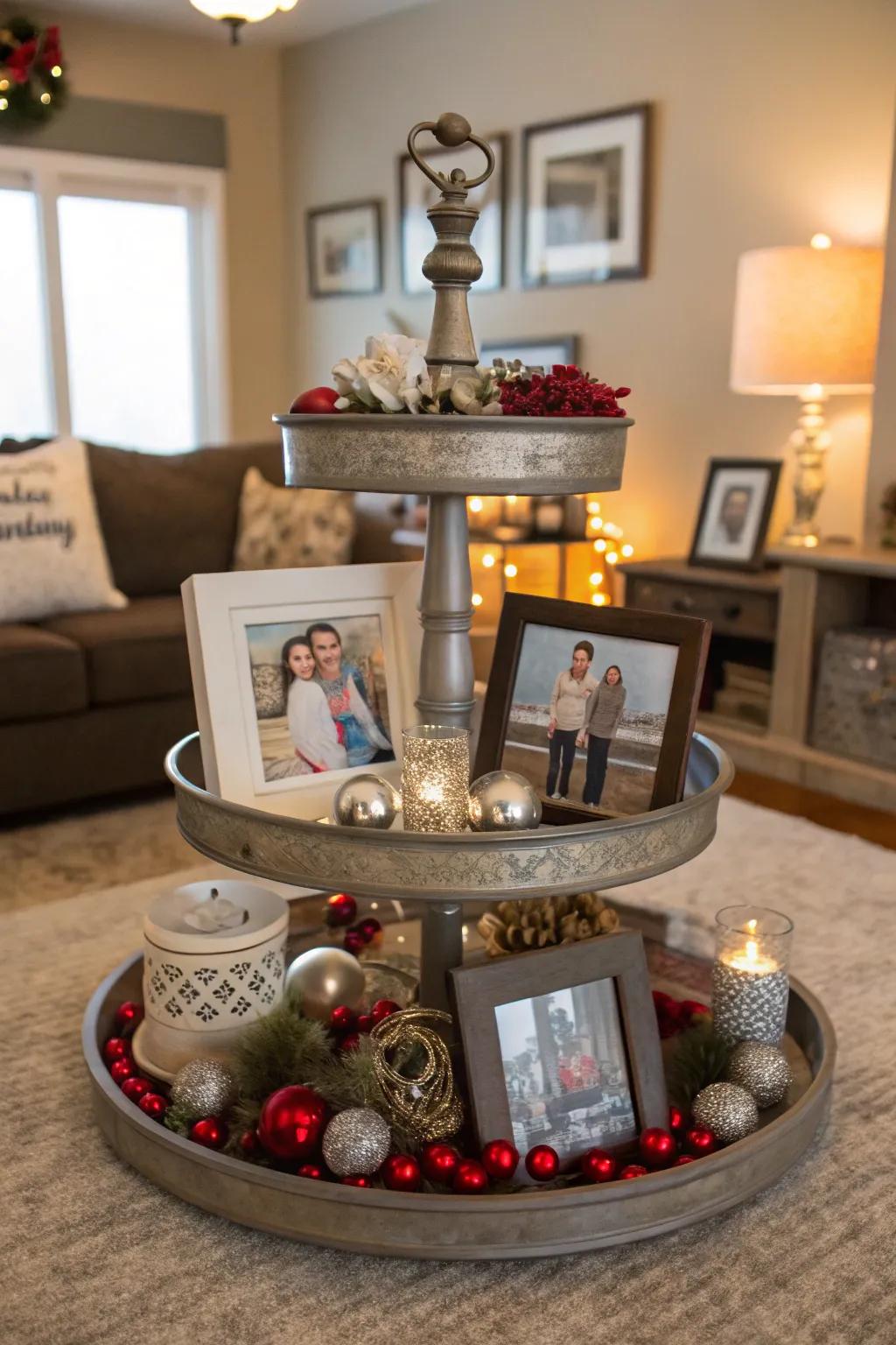 Personalized touches make this tiered tray truly special.