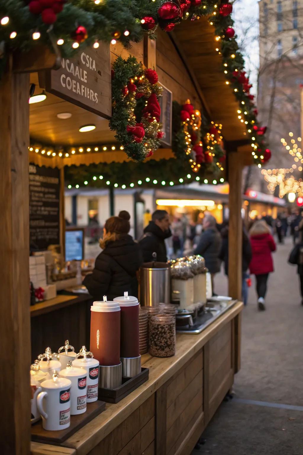 A hot cocoa station offers warmth and hospitality.